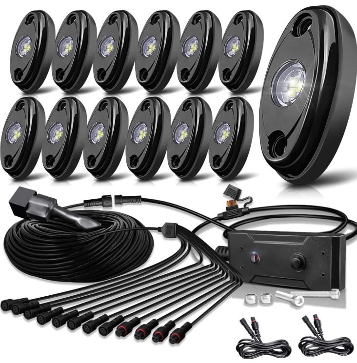 LEDMIRCY R1 White LED Rock Lights Kit 12PCS with Switch