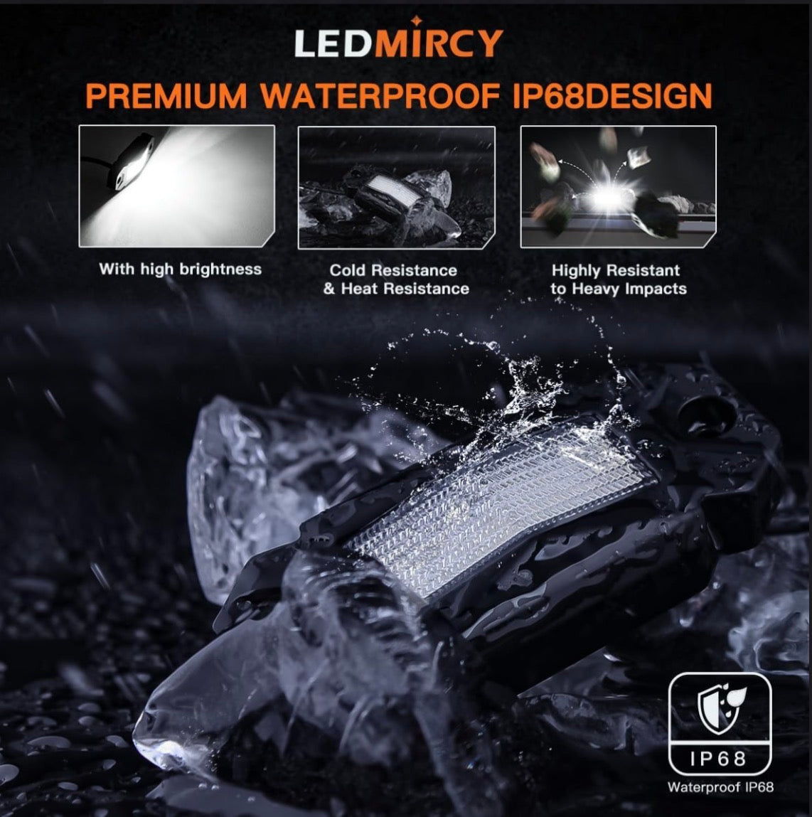 LEDMIRCY R2 Pure White Rock Lights Kit with Rocker Switch Wire Harness 12PCS