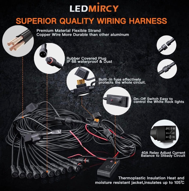 LEDMIRCY R1 White LED Rock Lights Kit 12PCS with Switch