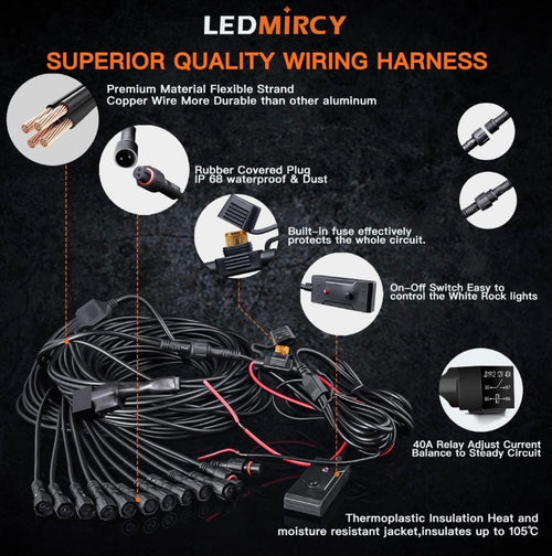 LEDMIRCY R1 White LED Rock Lights Kit 12PCS with Switch